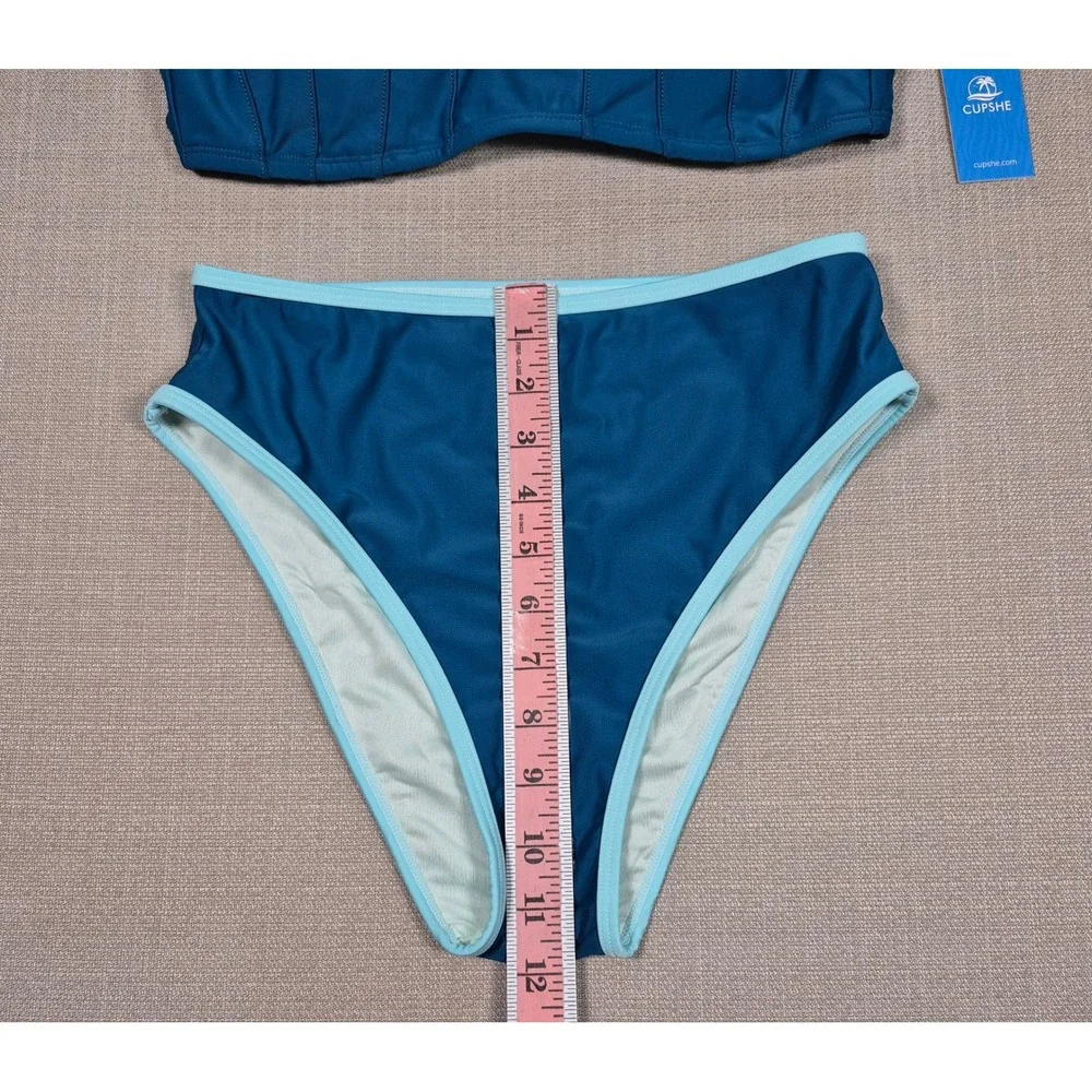 Cupshe Womens High Waisted Bikini Set Teal Blue Sweetheart Neck Size S‎ NWT